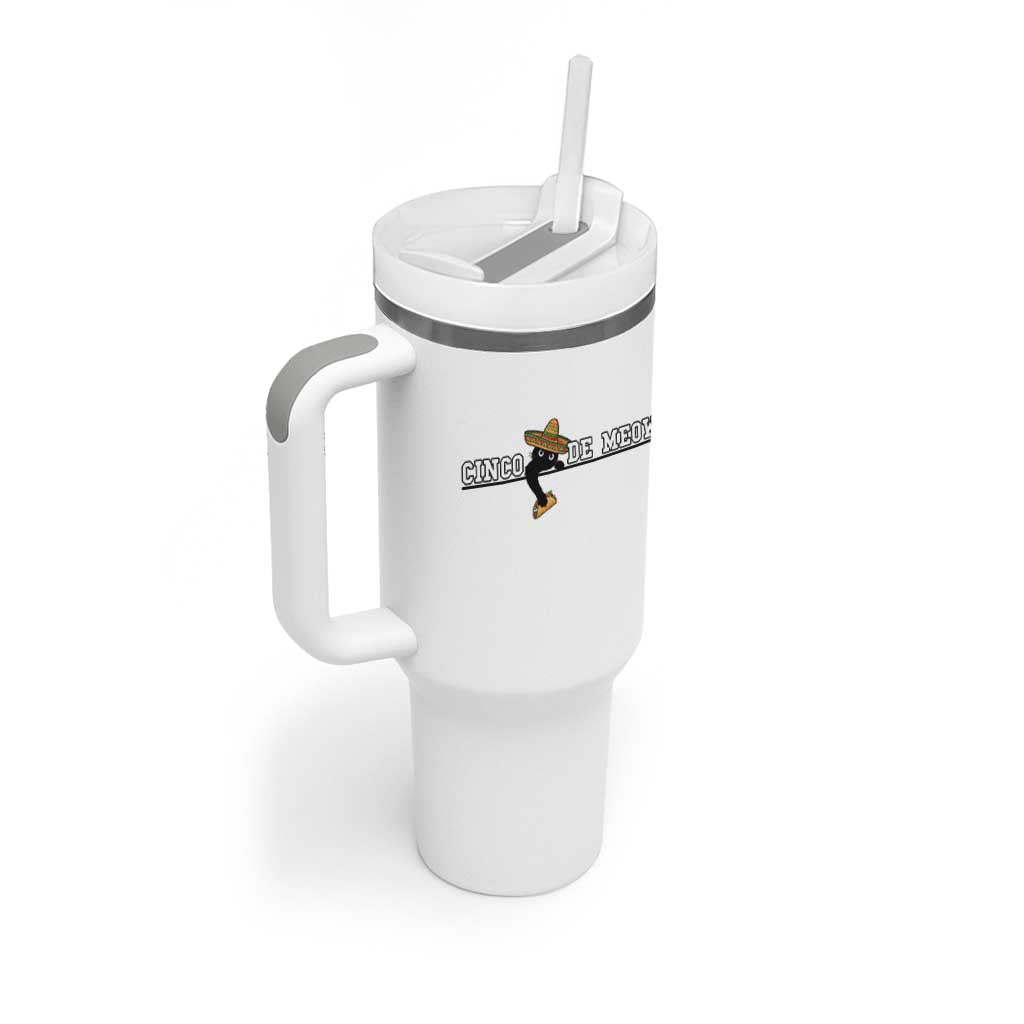Funny Cinco De Meow Tumbler With Handle Cute Black Cat Eating Taco