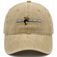 Funny Cinco De Meow Washed Cotton Baseball Cap Cute Black Cat Eating Taco