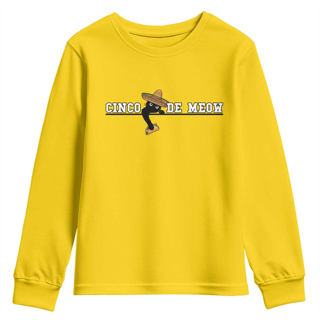 Funny Cinco De Meow Youth Sweatshirt Cute Black Cat Eating Taco