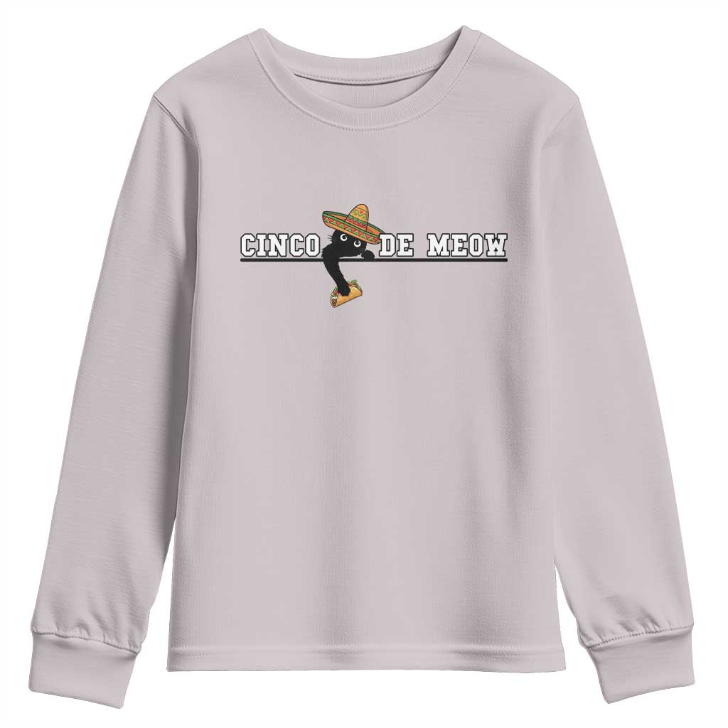 Funny Cinco De Meow Youth Sweatshirt Cute Black Cat Eating Taco