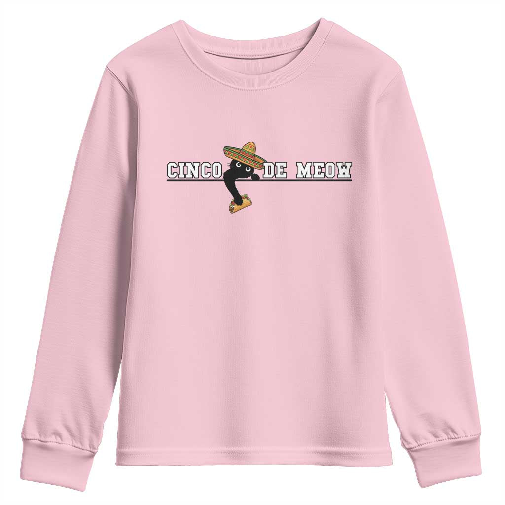 Funny Cinco De Meow Youth Sweatshirt Cute Black Cat Eating Taco