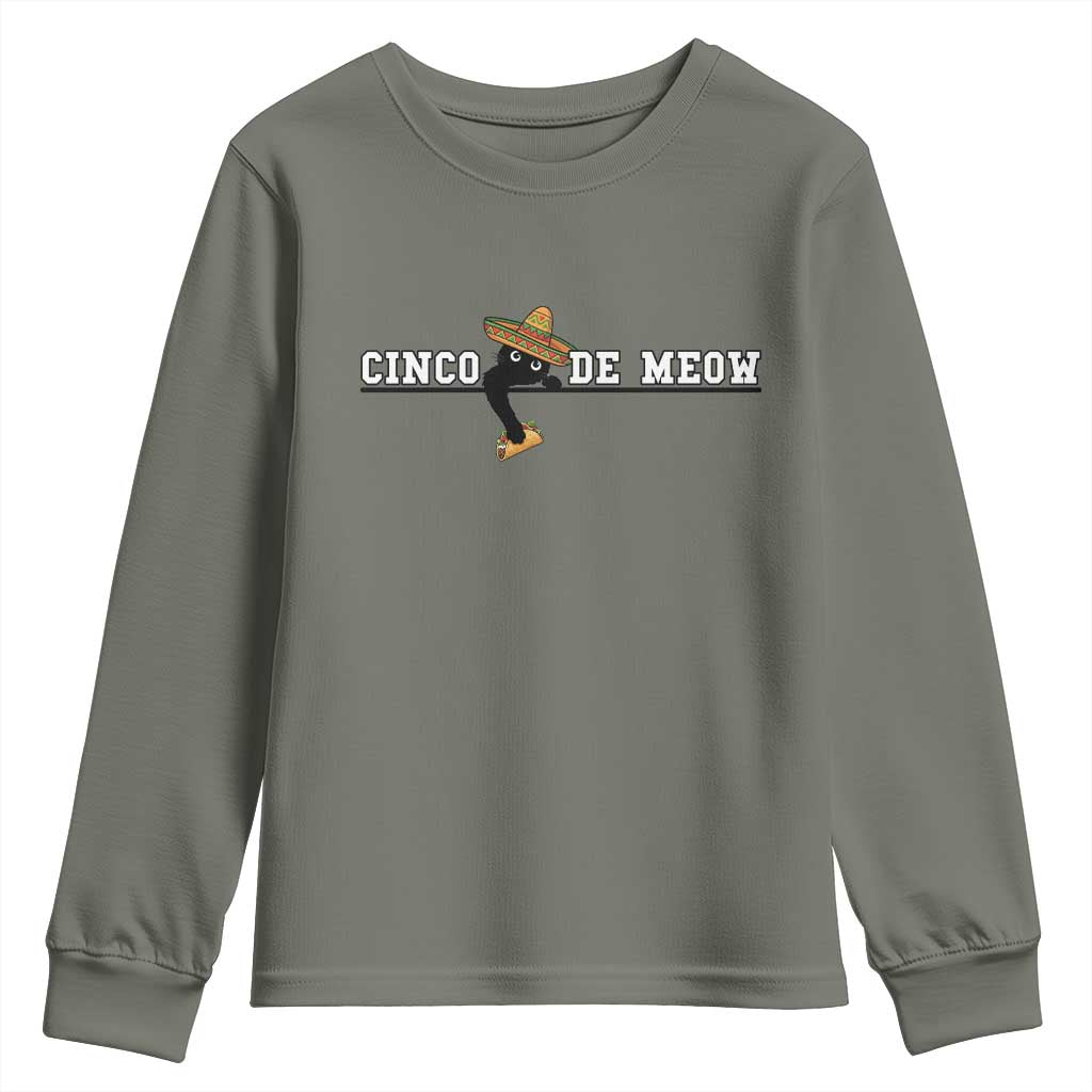 Funny Cinco De Meow Youth Sweatshirt Cute Black Cat Eating Taco