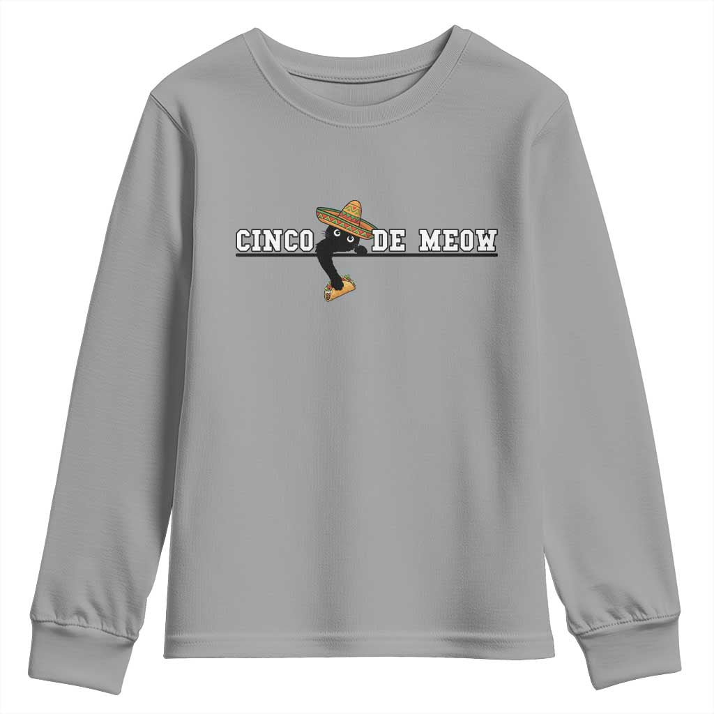 Funny Cinco De Meow Youth Sweatshirt Cute Black Cat Eating Taco