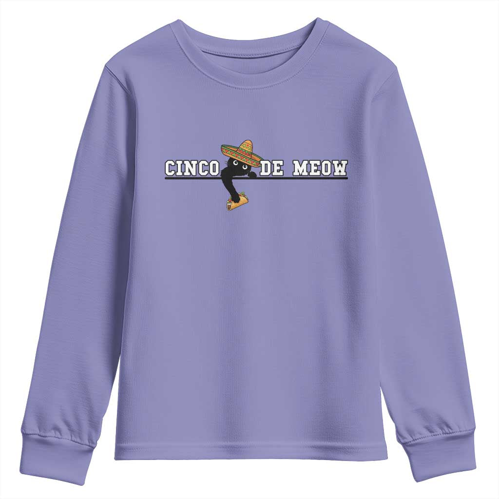 Funny Cinco De Meow Youth Sweatshirt Cute Black Cat Eating Taco
