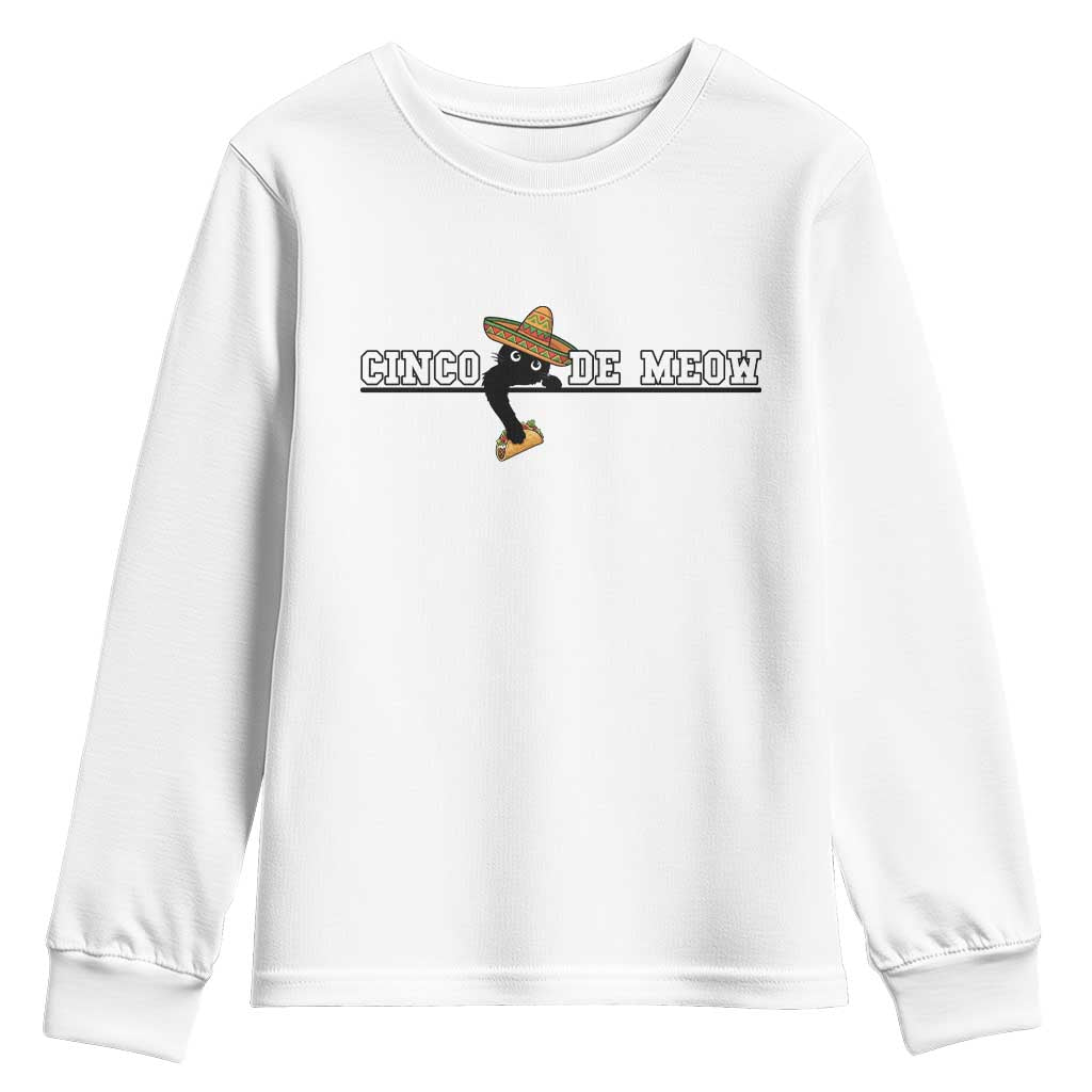 Funny Cinco De Meow Youth Sweatshirt Cute Black Cat Eating Taco