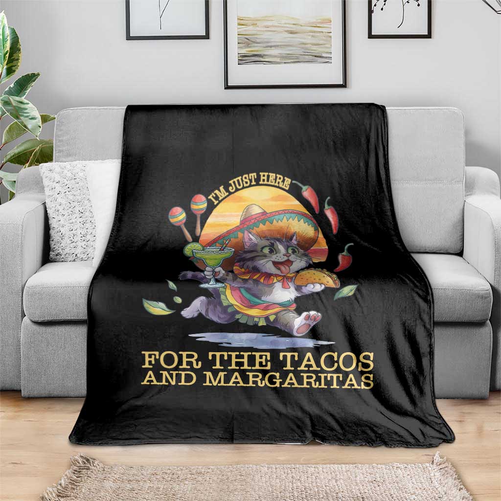 Funny Cinco De Mayo Cat Throw Blanket Just Here For The Tacos And Margaritas