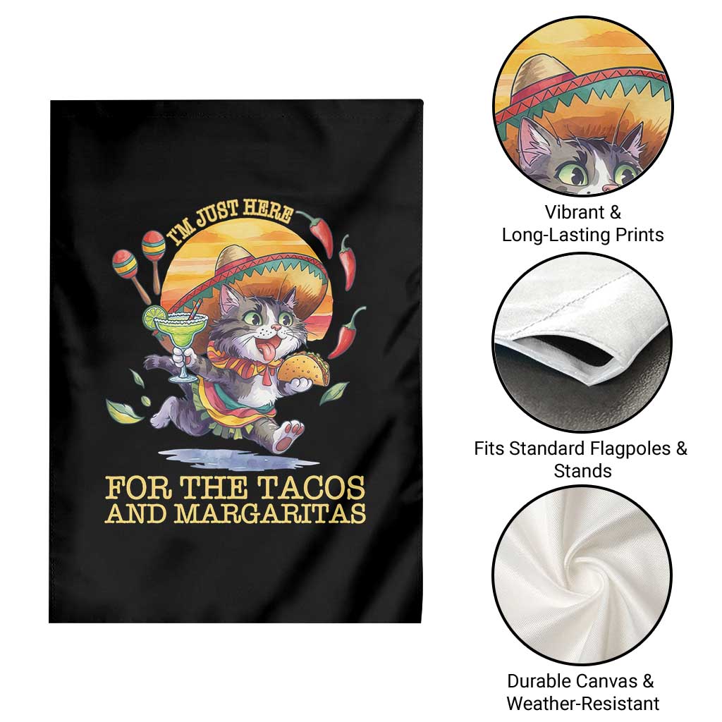 Funny Cinco De Mayo Cat Garden Flag Just Here For The Tacos And Margaritas