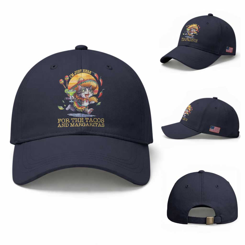 Funny Cinco De Mayo Cat Baseball Cap Just Here For The Tacos And Margaritas
