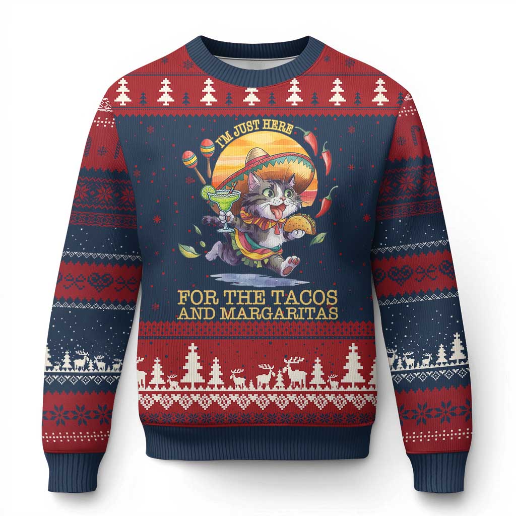 Funny Cinco De Mayo Cat Ugly Christmas Sweater Just Here For The Tacos And Margaritas