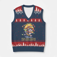 Funny Cinco De Mayo Cat V-Neck Knit Sweater Vest Just Here For The Tacos And Margaritas