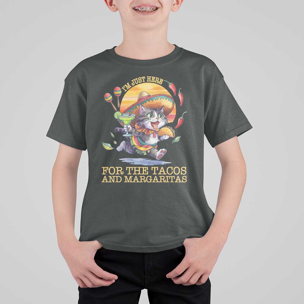 Funny Cinco De Mayo Cat T Shirt For Kid Just Here For The Tacos And Margaritas