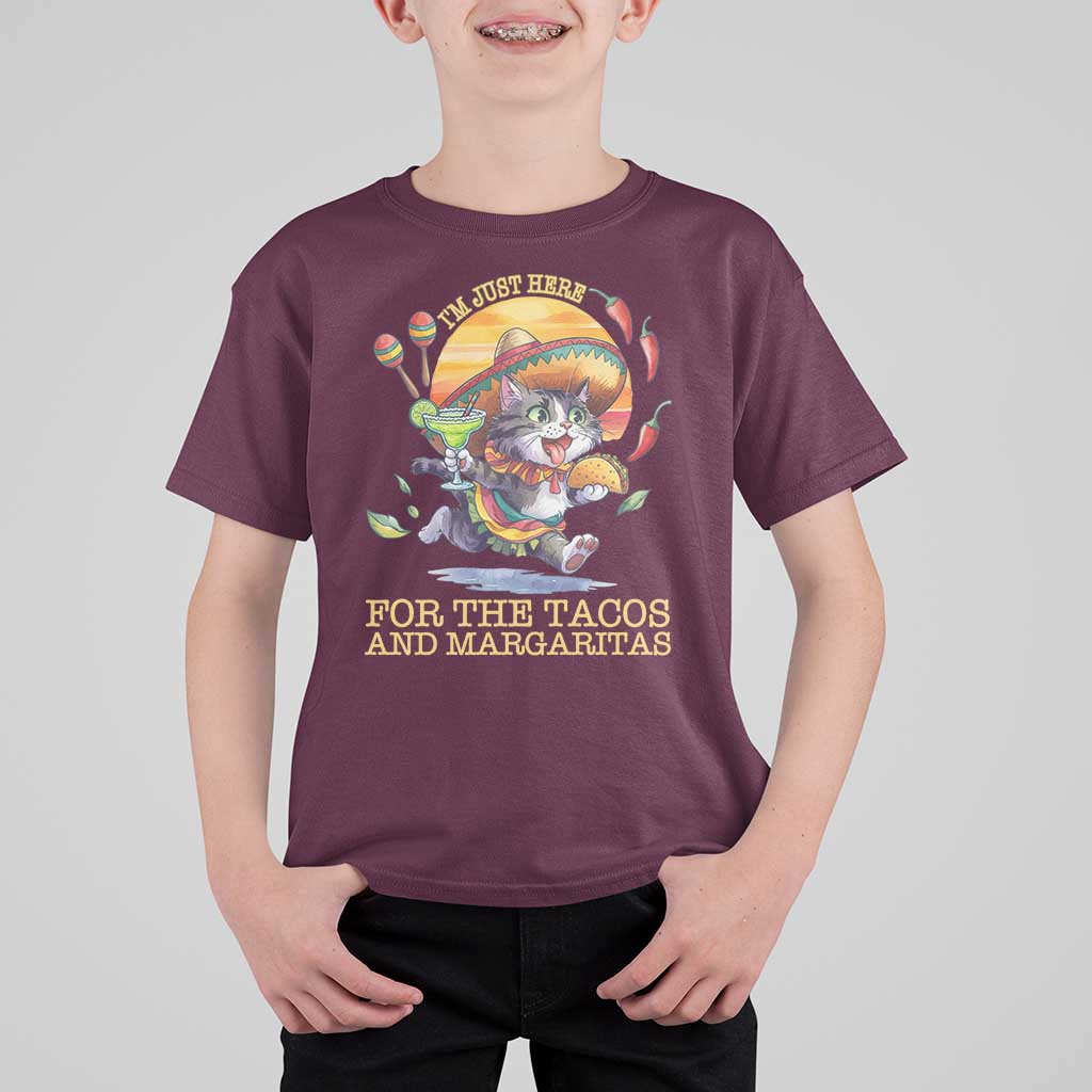 Funny Cinco De Mayo Cat T Shirt For Kid Just Here For The Tacos And Margaritas