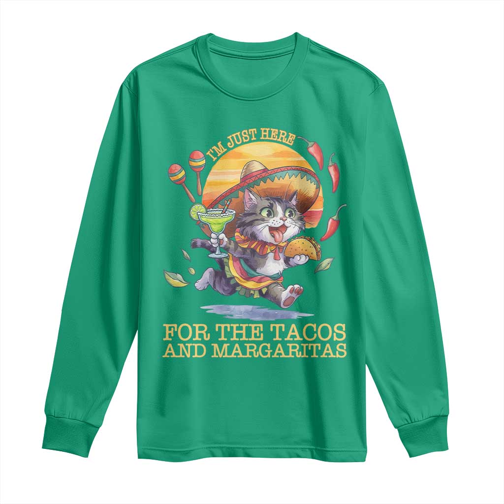 Funny Cinco De Mayo Cat Long Sleeve Shirt Just Here For The Tacos And Margaritas