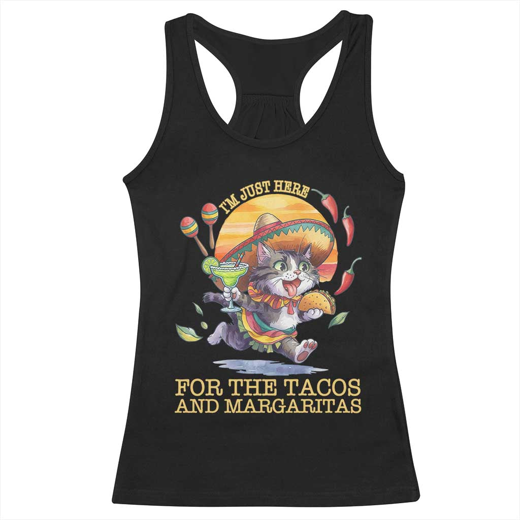 Funny Cinco De Mayo Cat Racerback Tank Top Just Here For The Tacos And Margaritas