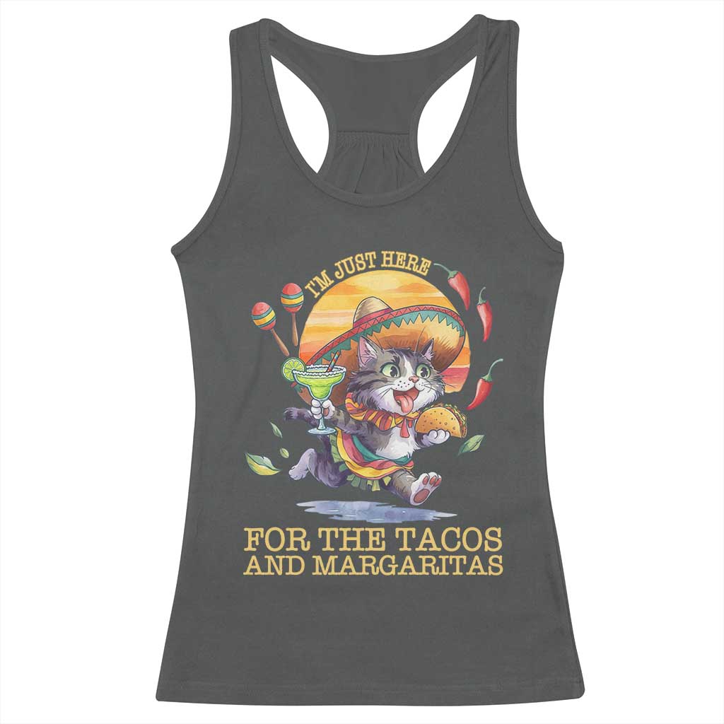 Funny Cinco De Mayo Cat Racerback Tank Top Just Here For The Tacos And Margaritas