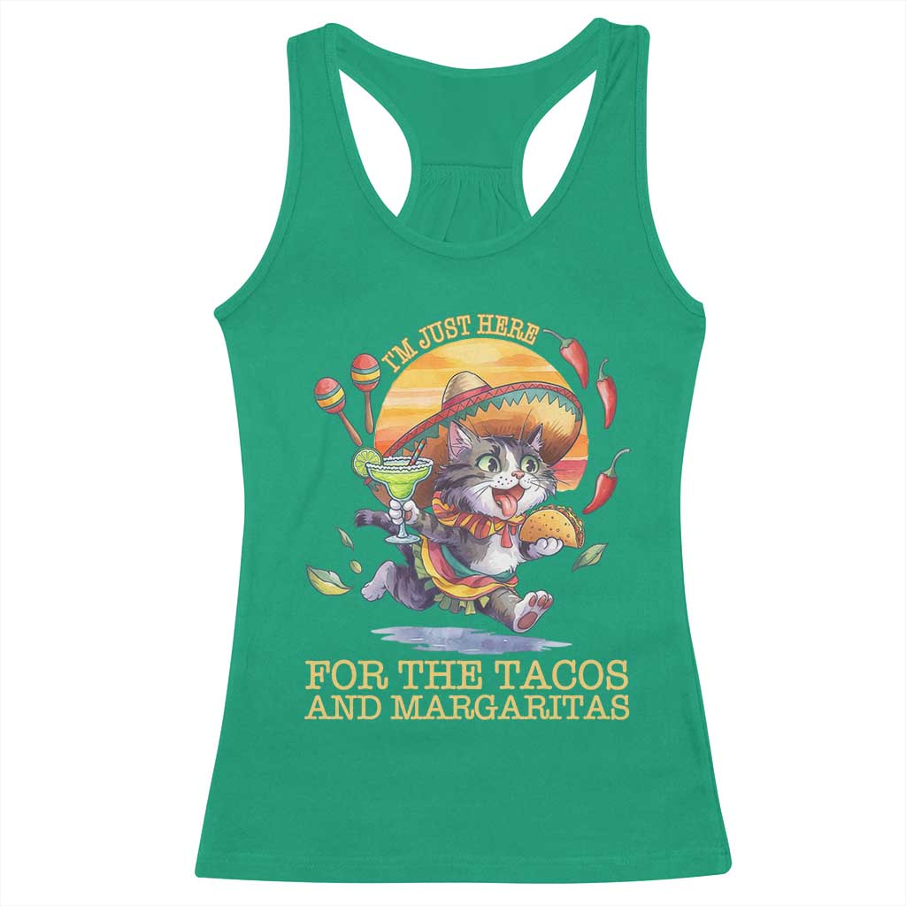 Funny Cinco De Mayo Cat Racerback Tank Top Just Here For The Tacos And Margaritas