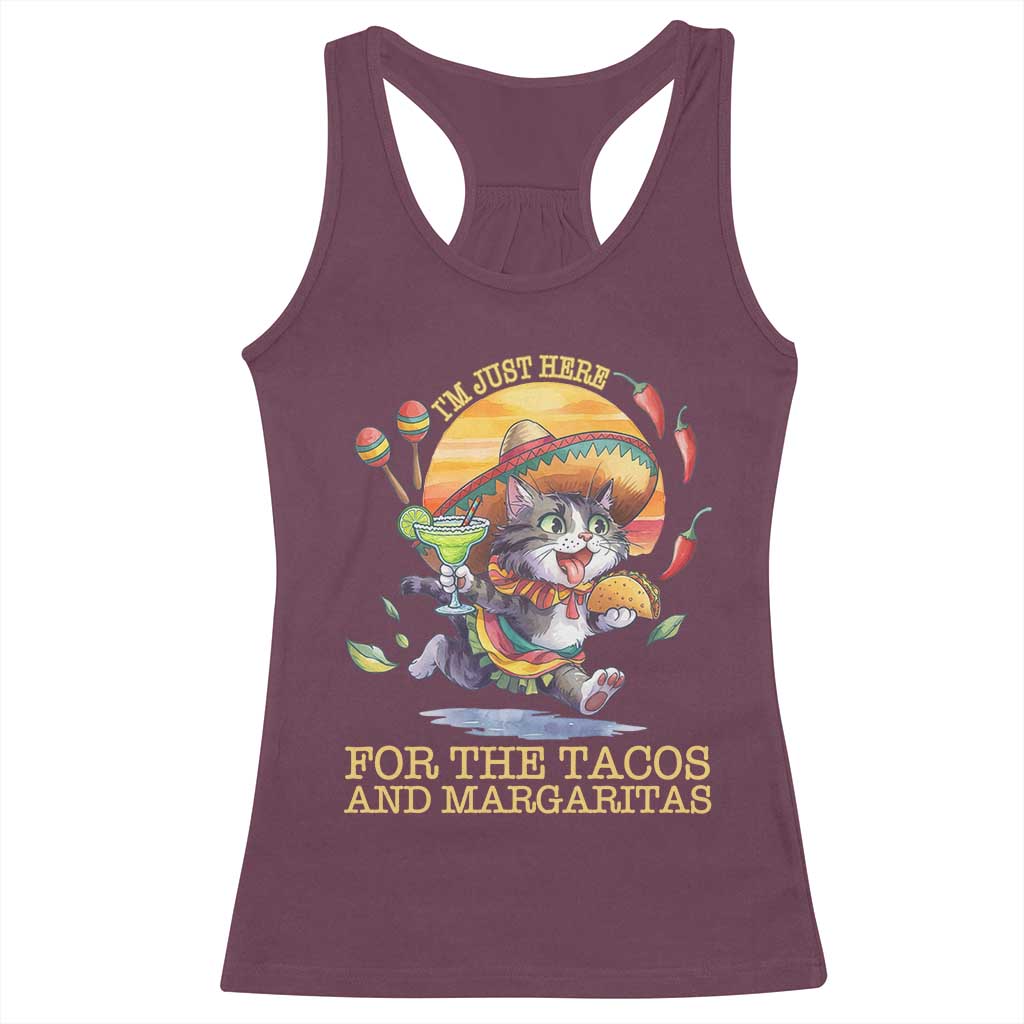 Funny Cinco De Mayo Cat Racerback Tank Top Just Here For The Tacos And Margaritas