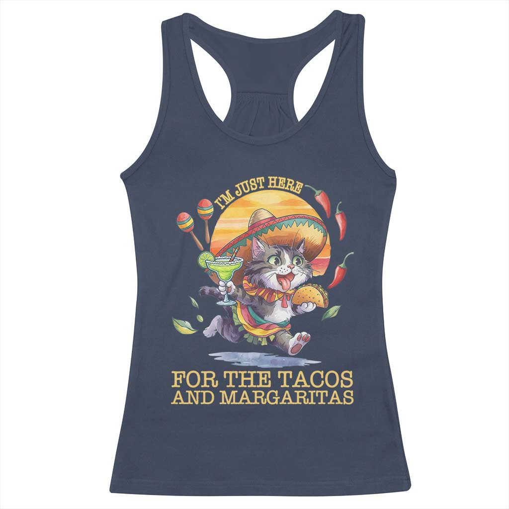 Funny Cinco De Mayo Cat Racerback Tank Top Just Here For The Tacos And Margaritas