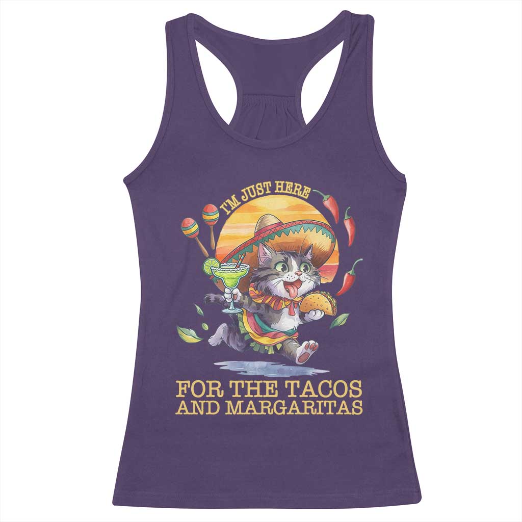 Funny Cinco De Mayo Cat Racerback Tank Top Just Here For The Tacos And Margaritas