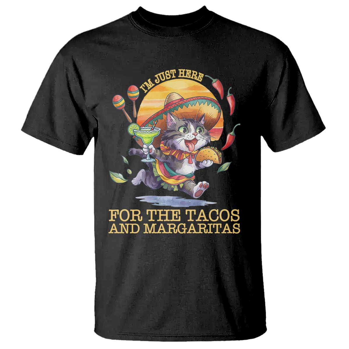 Funny Cinco De Mayo Cat T Shirt Just Here For The Tacos And Margaritas