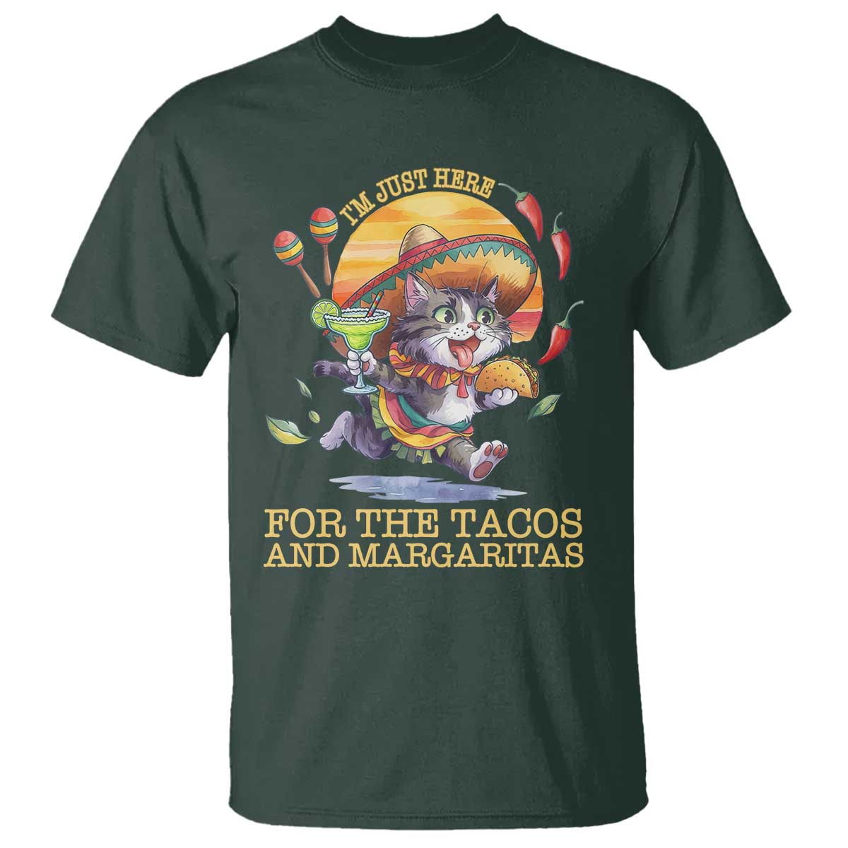 Funny Cinco De Mayo Cat T Shirt Just Here For The Tacos And Margaritas