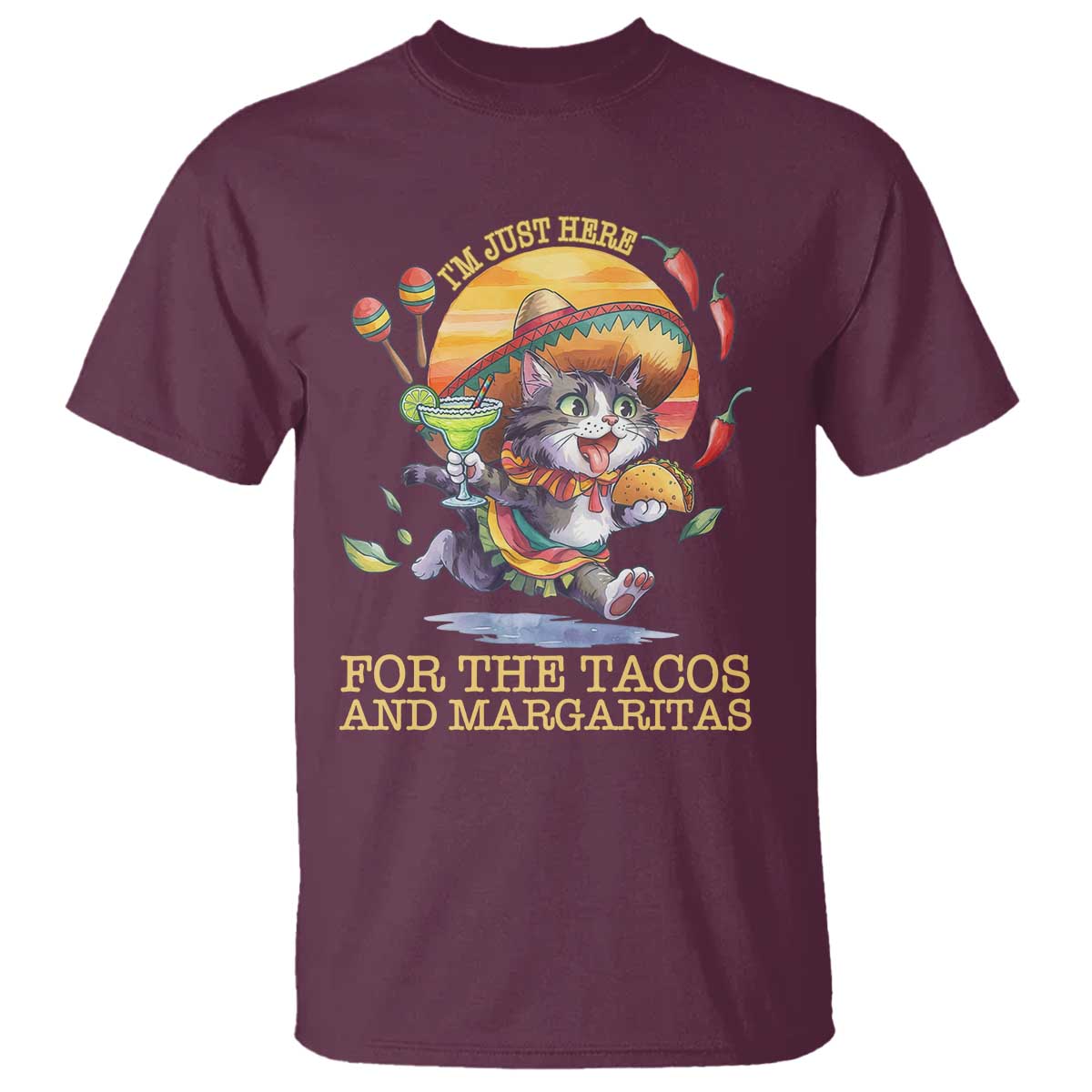 Funny Cinco De Mayo Cat T Shirt Just Here For The Tacos And Margaritas