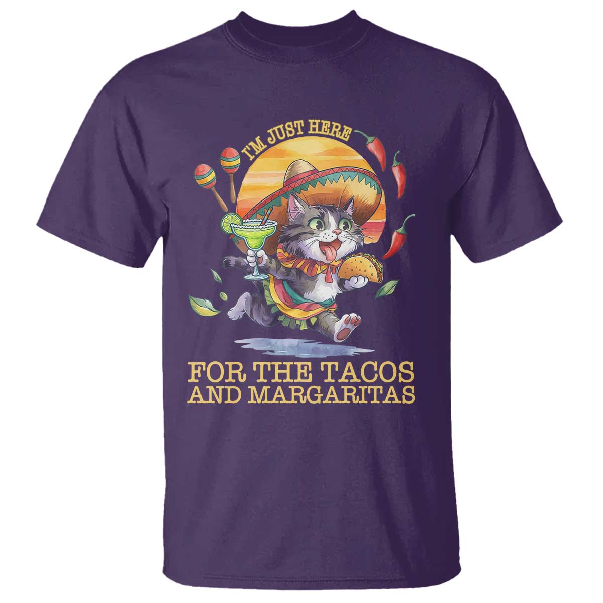 Funny Cinco De Mayo Cat T Shirt Just Here For The Tacos And Margaritas