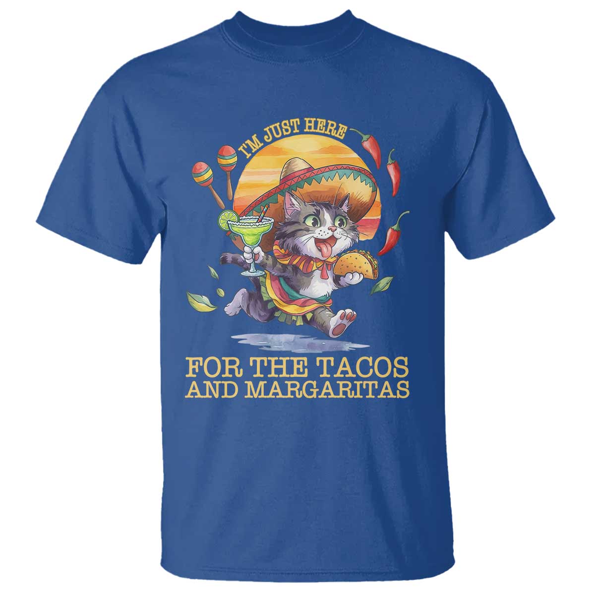 Funny Cinco De Mayo Cat T Shirt Just Here For The Tacos And Margaritas