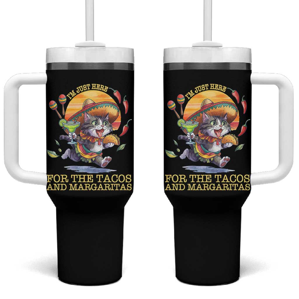 Funny Cinco De Mayo Cat Tumbler With Handle Just Here For The Tacos And Margaritas