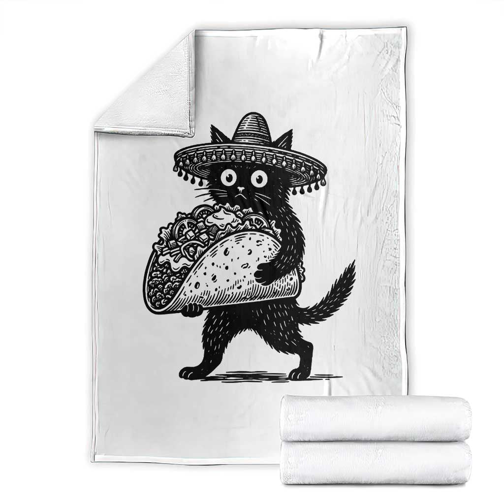 Funny Cinco De Mayo Black Cat With Taco Throw Blanket Mexican Food Gift