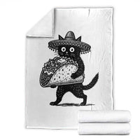 Funny Cinco De Mayo Black Cat With Taco Throw Blanket Mexican Food Gift