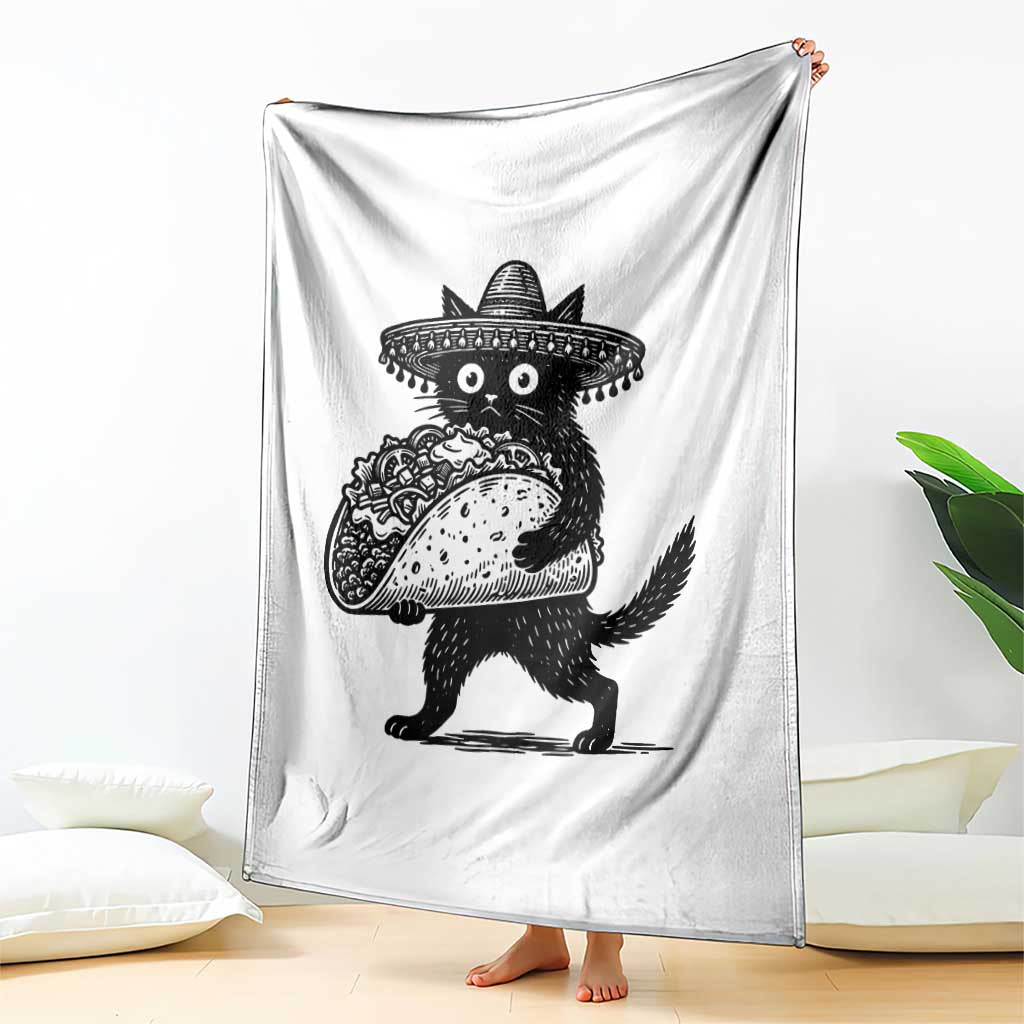 Funny Cinco De Mayo Black Cat With Taco Throw Blanket Mexican Food Gift