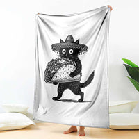 Funny Cinco De Mayo Black Cat With Taco Throw Blanket Mexican Food Gift