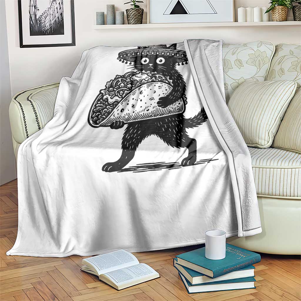 Funny Cinco De Mayo Black Cat With Taco Throw Blanket Mexican Food Gift