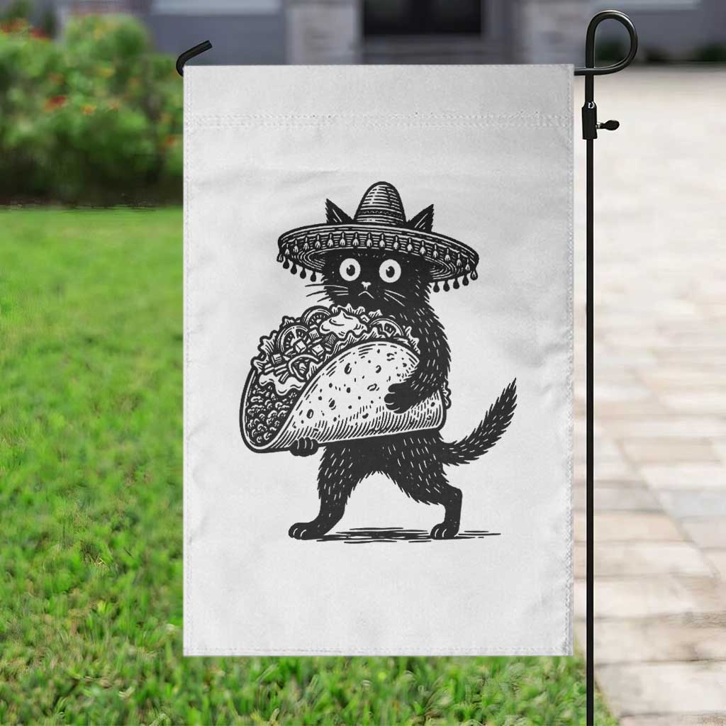 Funny Cinco De Mayo Black Cat With Taco Garden Flag Mexican Food Gift