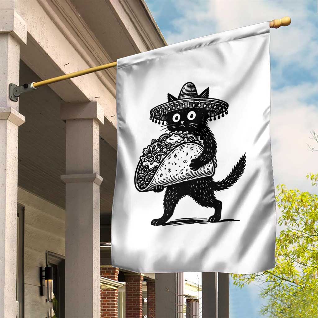 Funny Cinco De Mayo Black Cat With Taco Garden Flag Mexican Food Gift