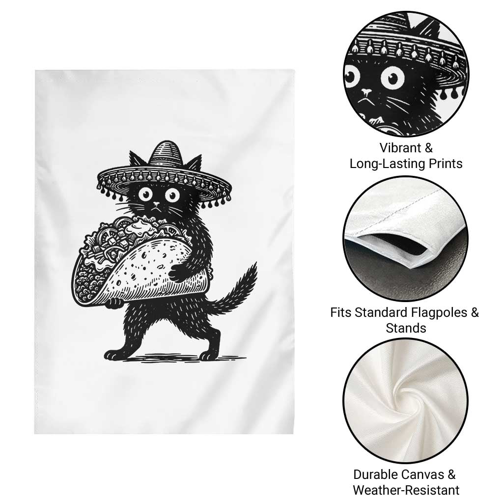 Funny Cinco De Mayo Black Cat With Taco Garden Flag Mexican Food Gift