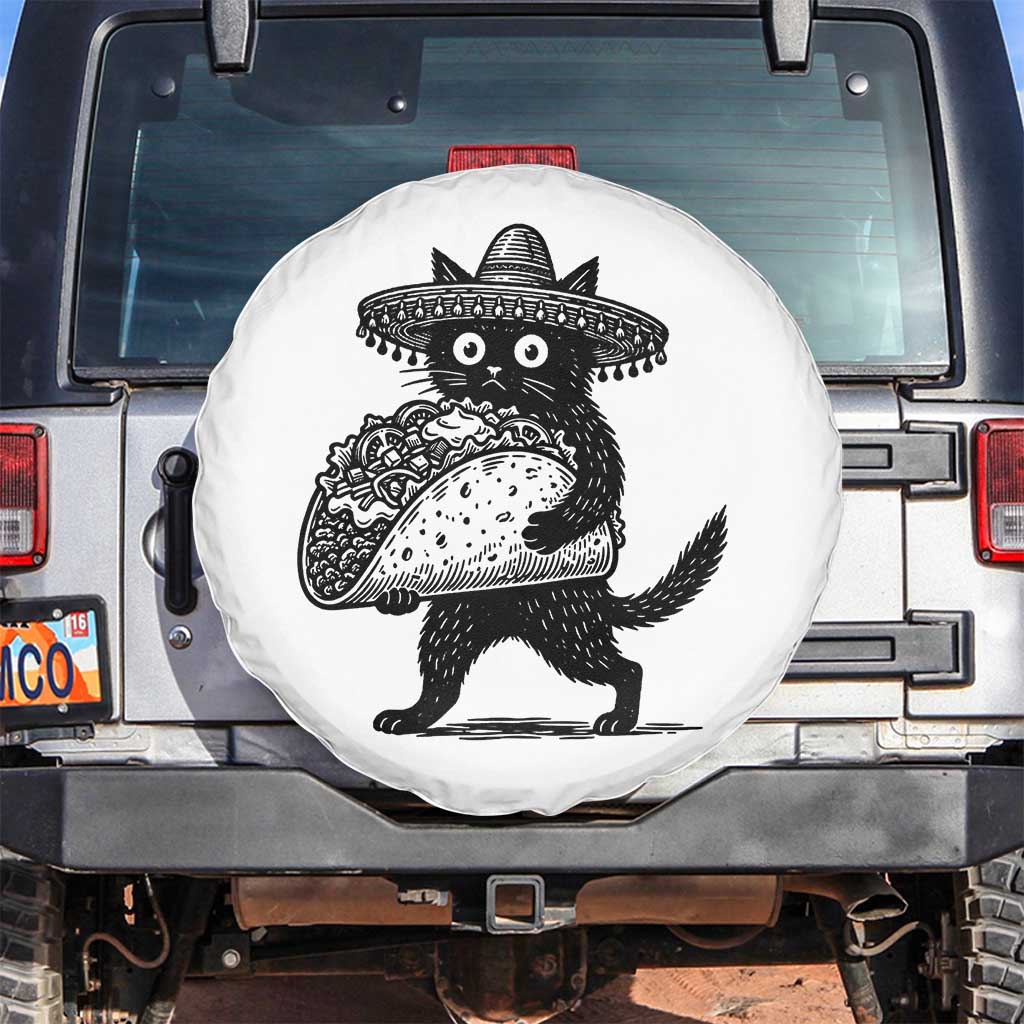 Funny Cinco De Mayo Black Cat With Taco Spare Tire Cover Mexican Food Gift