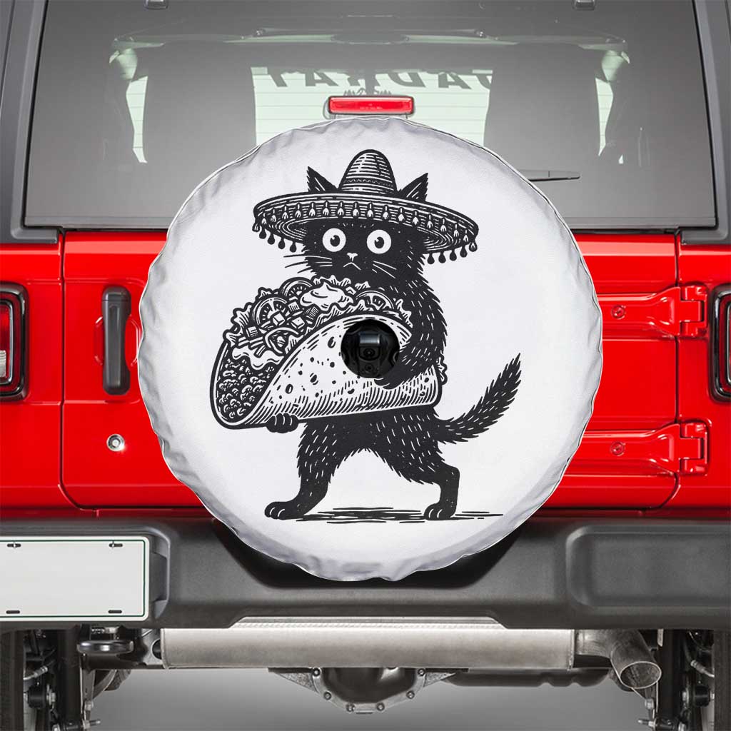 Funny Cinco De Mayo Black Cat With Taco Spare Tire Cover Mexican Food Gift