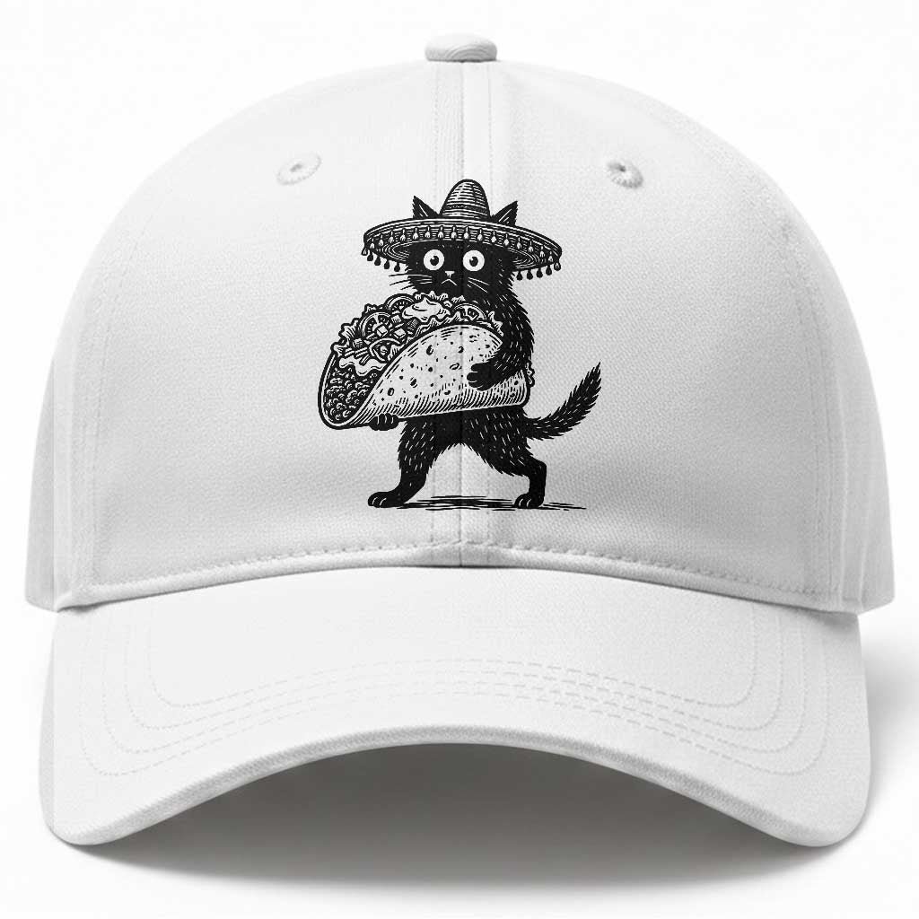 Funny Cinco De Mayo Black Cat With Taco Baseball Cap Mexican Food Gift