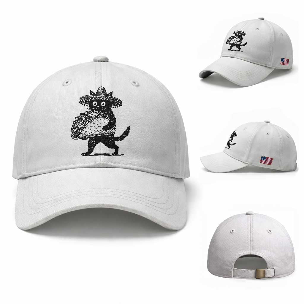 Funny Cinco De Mayo Black Cat With Taco Baseball Cap Mexican Food Gift