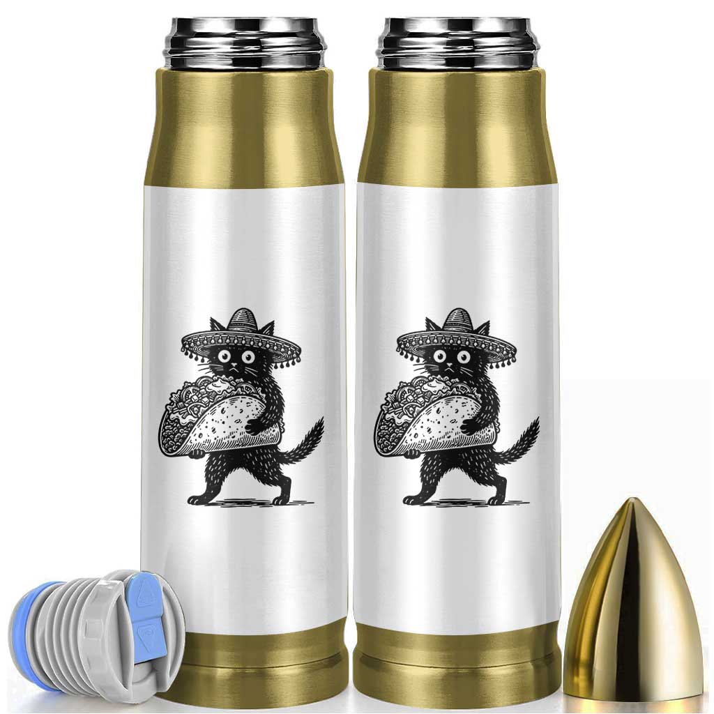 Funny Cinco De Mayo Black Cat With Taco Bullet Tumbler Mexican Food Gift