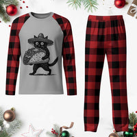 Funny Cinco De Mayo Black Cat With Taco Plaid Pajama Set Mexican Food Gift