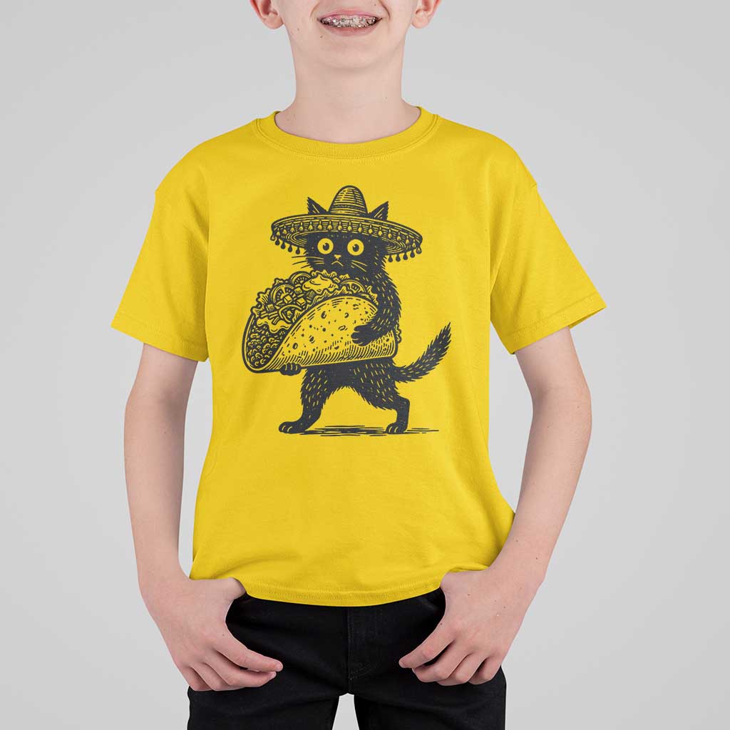 Funny Cinco De Mayo Black Cat With Taco T Shirt For Kid Mexican Food Gift