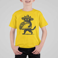 Funny Cinco De Mayo Black Cat With Taco T Shirt For Kid Mexican Food Gift