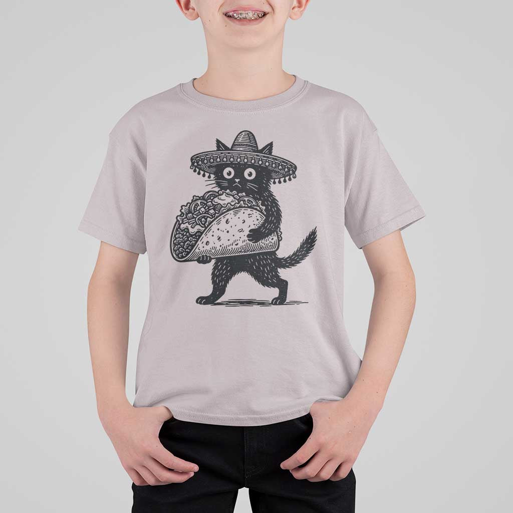 Funny Cinco De Mayo Black Cat With Taco T Shirt For Kid Mexican Food Gift