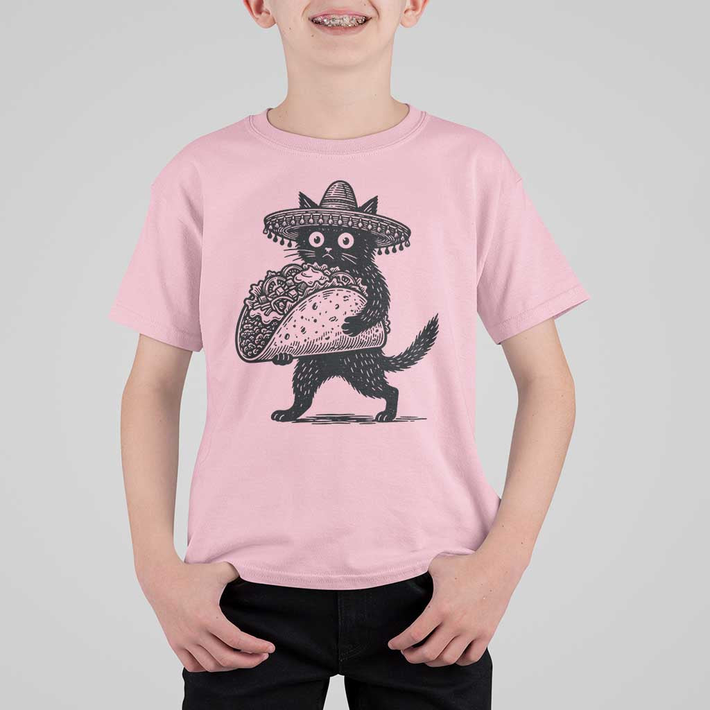Funny Cinco De Mayo Black Cat With Taco T Shirt For Kid Mexican Food Gift