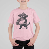 Funny Cinco De Mayo Black Cat With Taco T Shirt For Kid Mexican Food Gift