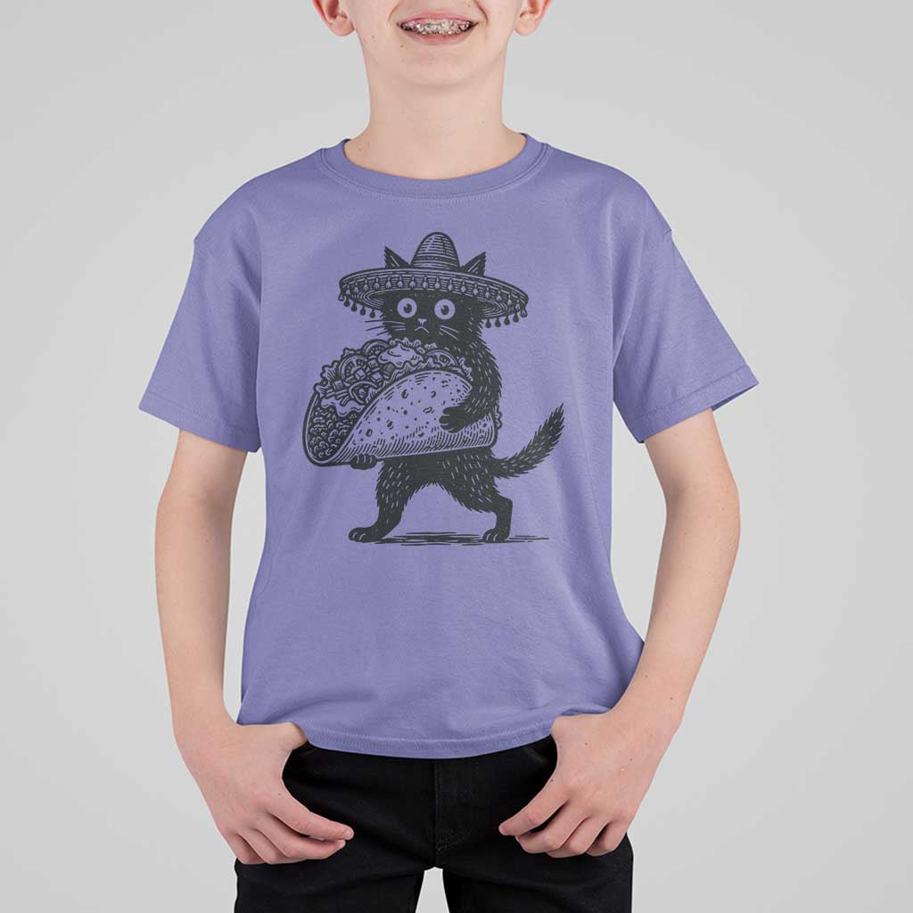 Funny Cinco De Mayo Black Cat With Taco T Shirt For Kid Mexican Food Gift