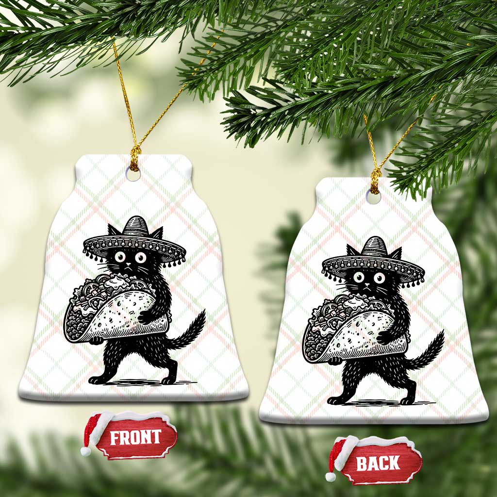 Funny Cinco De Mayo Black Cat With Taco Ceramic Ornament Mexican Food Gift
